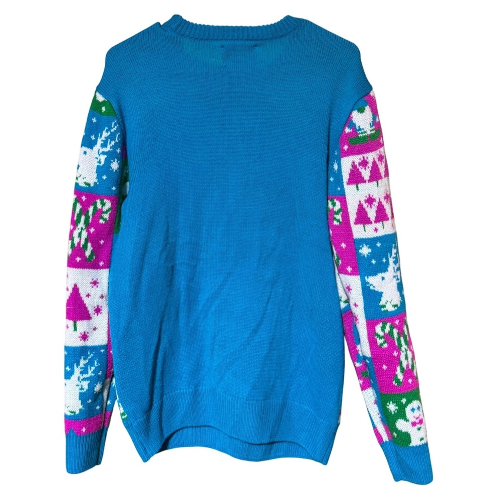 Party Sweater Dec. 25th Ugly Christmas Sweater Teal / Pink Size Unisex Medium - Picture 3 of 11